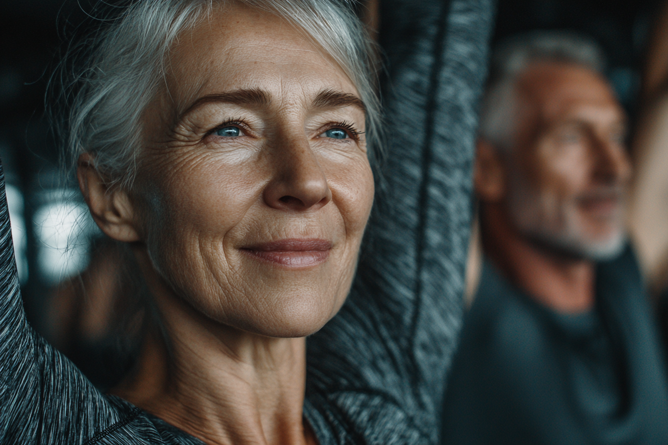 Група възрастни хора правят упражнения в парк